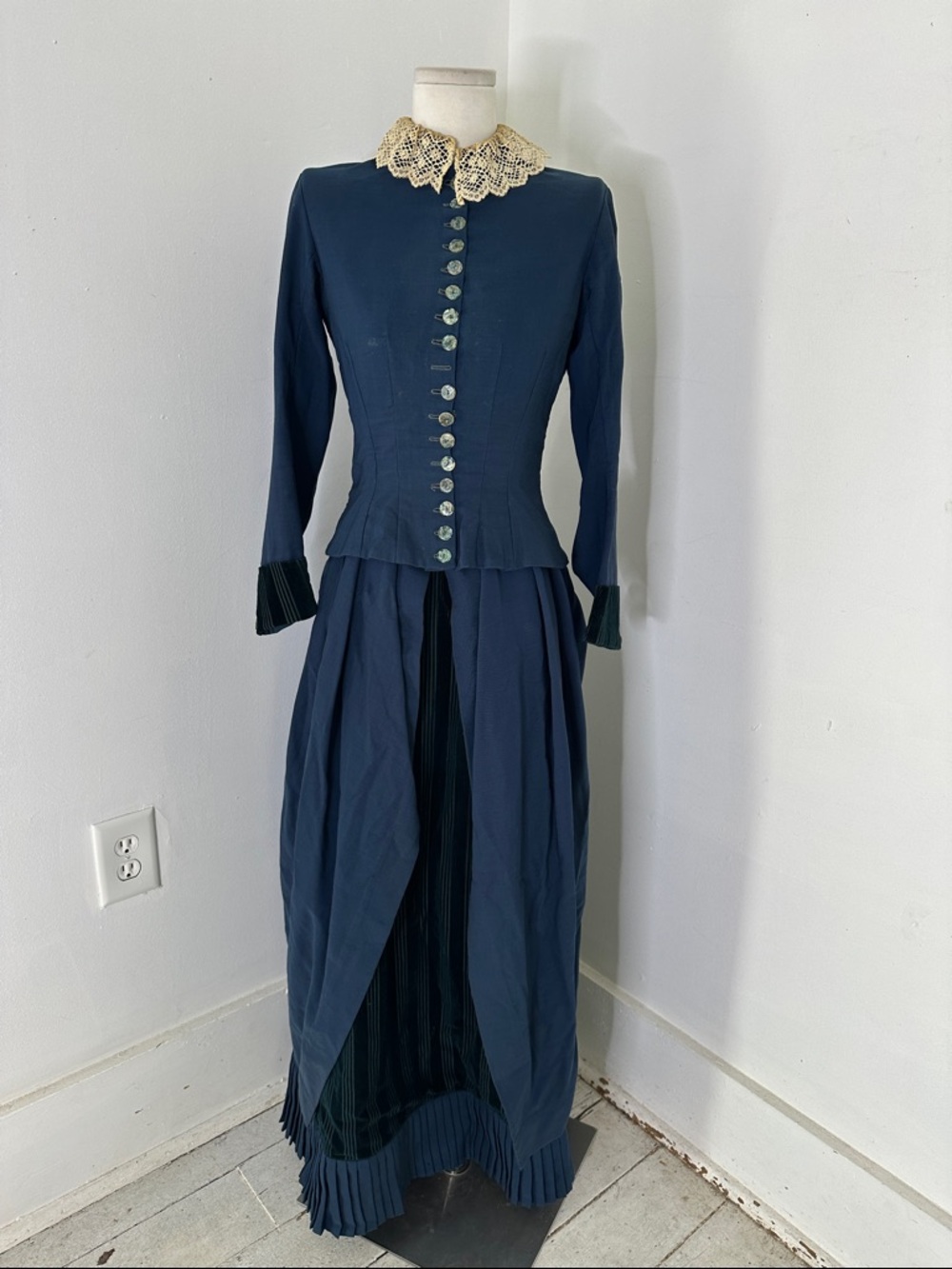 Authentic Antique 1880s Navy Bustle Dress Museum Worthy